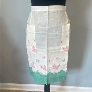 Elegant White and Green Butterfly apron